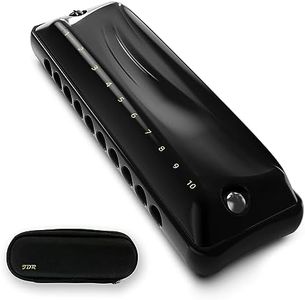 JDR Harmonica Key of C Ninja, Blues Mini Harp 10 Holes 20 Tones Musical with Case for Adults Kids Beginners Teacher Professional Students Musician Folk Rock Standard Diatonic Mouth Organ Black