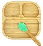 StarKiddo ®️ ‘Bamboo Slate Suction Plate’ Baby Plate for Kids and Baby-Led Weaning | 3 Sections | Non-Toxic | Super Strong Suction Cup (Green)