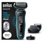 Braun Series 5 Electric Shaver, with Beard Trimmer, Charging Stand, Wet & Dry, 100% Waterproof, Easy Clean System, 2 Pin Bathroom Plug, 50-M4500cs, Mint Razor