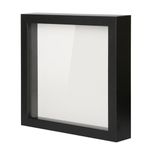 Muzilife 8x8 Shadow Box Picture Frame with Linen Board - Deep Wood & Glass Display Case Ready to Hang Perfect to Display Baby & Sports Memorabilia, Pins, Awards, Medals, Tickets and Photos (Black)