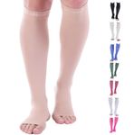 Doc Miller Open Toe Compression Socks Women and Men, Toeless Compression Socks Women, Support Circulation Shin Splints and Calf Recovery, Varicose Veins, 1 Pair (Skin/Nude, 3X-Large)