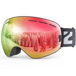 ZIONOR X Ski Snowboard Snow Goggles OTG Design for Men Women with Spherical Detachable Lens UV Protection Anti-Fog (VLT 21% Black Frame Grey Revo Red Lens)