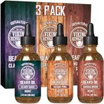 Viking Revolution Beard Oil Conditioner 3 Pack - All Natural Variety Gift Set - Sandalwood, Pine & Cedar, Clary Sage Conditioning and Moisturizing for a Healthy Beards, Great Gift Item by