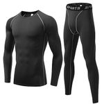 Sillictor Mens Thermal Underwear Sets Top and Bottoms Quick Dry Cycling Running Football Underlayer Mens Long Sleeve Hiking Golf Ski Base Layer Mens Thermals Sets323+43 Black S