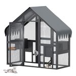 MELLCOM Outdoor Cat Enclosure,Wooden Catio with Waterproof Roof,Bridges,Small Asphalt Roof Cat Houses,Compatible with Wall-Pet Doors,186x70x188cm