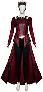 Women Wanda Maximoff Costume Scarlet Witch Cosplay Outfit Red Cloak Wanda Headpiece Halloween Cosplay Outfits (Red, X-Large)