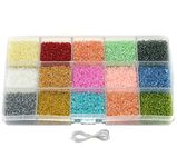 Beadsnfashion Glass Seed Beads Multi Color with Beads Storage Box and 40 Mtrs Nylon Thread for Jewellery Making, Embroidery & Crafts DIY Kit, Size 2mm (Pack of 15 Colors)