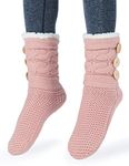 MaaMgic Warm Cozy Fuzzy Slipper Socks for Womens Thermal Winter Home Socks,Snaps Pink