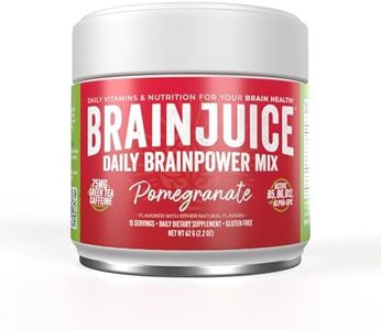 BrainJuice Nootropics Brain Support Supplement, Gluten Free Powder for Energy and Focus, Drink Mix with L Theanine, Alpha GPC, Vitamin B, Organic Green Tea Extract Caffeine, Pomegranate, 15 Servings