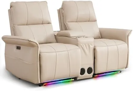SAMERY Power Loveseat Recliner Wall Hugger, RV Reclining Loveseat Sofa RV Theater Seating Double Recliner Wall Hugger Recliners with Console/Built-in Outlets/Cup Holders/LED Light/Bluetooth Speaker