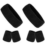 6 Pieces Sweatbands Set, Includes 2 Pieces Sports Headband and 4 Pieces Wristbands Sweatbands, for Athletic Men and Women (Black)