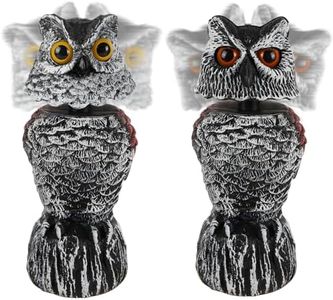 Hausse 2 Pack Fake Owl Decoy Bird Scarecrow Sculpture, Plastic Horned Owl Bird Deterrents with Yellow Claws, Garden Protectors, Large Nature Enemy Pest Repellent for Outdoor Garden Yard
