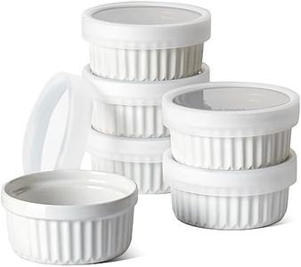 LE TAUCI Ramekins with Silicone Lids, 8 OZ Ceramic Soufflé Dishes, Ramekin Bowls for Crème Brûlée, Dessert, Dips, Oven & Microwave Safe, Set of 6, White