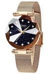 CIVO Womens Watch, Waterproof Ladies Watch, Analog Quartz Wrist Watches for Women Rose Gold Stainless Steel Mesh Strap Elegant Dress Designer Womens Watches Diamond Timescale with Starry Sky Dial