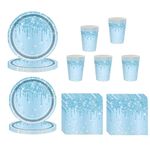 60 Pcs Baby Blue Party Tableware Set for Him Her,Girl,Women,Blue Paper Plates Blue Paper Cups and Napkins,Sparkling Blue Paper Dinnerware Set for Birthday,Wedding,Baby Shower Party Blue Tableware