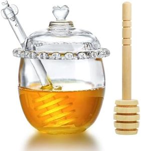 KANPURA Glass Honey Jar with Dipper and Lid,6oz Glass Honey Pot,Crystal Honey Dispenser,Honey Containers with Dipper,Honey Jar for Storing and Dispensing Honey For Home Kitchen