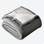 Bare Home Sherpa Fleece Blanket - Twin/Twin XL Blanket - Blanket for Bed, Sofa, Couch, Camping and Travel - Warm & Lightweight - Fluffy & Soft Plush Blanket - Reversible (Twin/Twin XL, Grey)