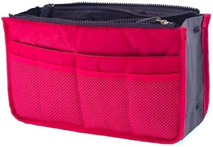 Styleys Women's Polyester 13 Compartments Multi-pocket Handbag Organiser (Dark Pink, S1520)