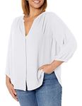 NYDJ Women's 3/4 Sleeve Pintuck Blouse, Optic White, X-Large