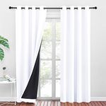 PONY DANCE Bedroom Thermal Curtains - 100% Sunlight Block Out Black Liner Panels with Eyelet Top Window Curtains for Living Room Home Decoration, 2 Pieces, W 52 -D 95-inches, Pure White