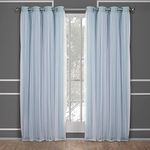 TOWN & COUNTRY LUXE Exclusive Home Catarina Layered Solid Room Darkening Blackout and Sheer Grommet Top Curtain Panel Pair, 52x120, Aqua