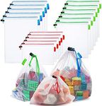 16 Pcs Mesh Small Toy Bags for Storage, 3 Sizes Reusable Mesh Drawstring Produce Bags Puzzle Bag for Kids Storage Playroom Organization, Fruits, Vegetable