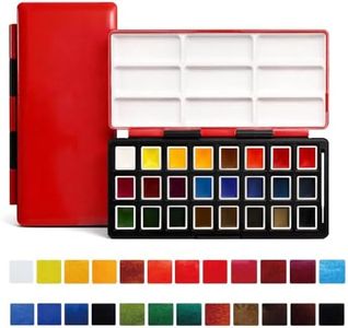 rubens Watercolor Paint Set, 24 Vivid Colors Transparent Watercolor, Artist Solid Watercolor Paint, Professional Travel Water Color, Portable Art Paint Supplier Red Box for Beginner, Student, Adult