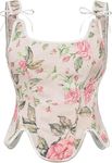 Women Cottagecore Pirate Corset Top Lace Up Romantic Bustier Beige Floral Size 8