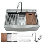 33 Inch Farmhouse Sink Splash Guard Waterfall Workstation Stainless Steel - VOKIM 33x22 Inch Single Bowl Apron Front Stainless Steel 16 Gauge Farm Sink With Multifunctional Top Loading Flying Rain