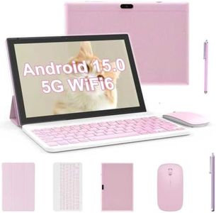 Tablet 2 in 1 Tablets 10 inch Android 14 Tablet Set with Keyboard Case Mouse Stylus Pen, 8GB+64GB Tablets 10.1" HD Touch Screen Tab, 2MP+8MP Dual Camera 6000mAh battery WiFi6 Bluetooth Tableta PC Pink