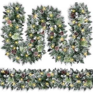 Christmas Garland with Lights, Covanm 9Ft Garland with LED Lights, Artificial Pine Cones and Pine Needles Use for Christmas Decorations and Holiday Mantle Decor