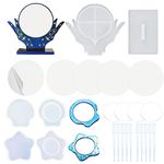 Cayway 22 PCS Mirror Jewelry Silicone Casting Moulds, 3 Style Mirror Epoxy Resin Silicone Moulds Creativity Seashell Cat with Lens for Room, Home Decor, Decorative Circle Mirrors Mould