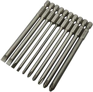 YDLQWCZ Long Slotted Head and Cross Phillips Screwdriver Bit Sets with 1/4 Inch Hex Shank 4 inch Lenght 4pcs Slotted Head and 6pcs Philips Cross Head Screw Driver Bits (10Pcs Slotted + Cross 100mm)