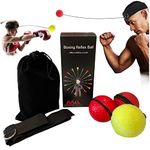 Boxing Reflex Balls Headband - BoxingTraining Equipment for MMA Gear, Improve Punching Speed, Accuracy and Hand Eye Coordination (3 Difficulty Level, 3 Balls)