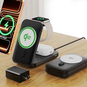 Qi2 [Certified] 3 in 1 Charging Station Compatible with Apple MagSafe, Magnetic 15W Foldable Fast Wireless Charging Stand for iPhone 16/15/14/13/12, iWatch 10 Air-Pods 4 Charger(with 30W PD Adapter)