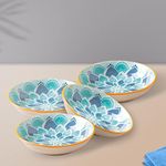 Nestasia Blue Floral Set of 4 Round Ceramic Dahi Bhalla Plate/Chaat Plate/Snack Plate/Halwa Plate/Chakna Plate/Dessert Plate for Serving All Type of Chaat, Desserts and Snacks (5.5 Inch)