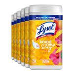 Lysol Disinfecting Wipes, Mango & Hibiscus, Thick Strong Wipe, Kills 99.99% of Viruses & Bacteria, Bulk Pack of 6, 450 Count (6 x 75 count)