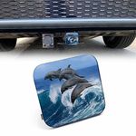 Beabes Dolphin Trailer Hitch Covers for Trucks Cars, Ocean Sea Wildlife Dolphins Jumping Rubber Tow Trailer Hitch Cover Plug Insert Receiver Tube Hitch Cover Cap for Men Women, 2 Inch Hitch Cover