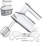Cordless Electric Hand Mixer: 12 Speeds Powerful Handheld Mixer with 6 Stainless Steel Attachments (2 Beaters, 2 Dough Hooks, 2 Whisks), Snap-On Storage Case & Eject Button (White)