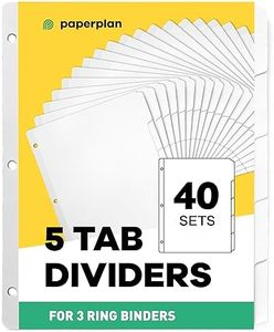 3 Ring Binder Dividers with Tabs - (Set of 40) x 5 Tab Dividers, White, Reinforced Edge - Ideal for Keeping Your Documents Neat and Professional