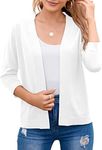 Bettysays Women's 3/4 Sleeve Open Front Cropped Cardigan Sweater Elegant Shrugs for Women, A-02 White, Medium