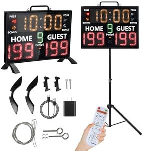 LUCKY TIME Electronic Basketball Scoreboard with Buzzer, Digital Scoreboard with Remote,Portable Score Keeper Battery Powered Score Board for Sports Games(RGB with Tripod)