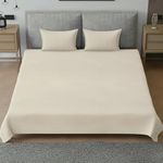 Pro Linen Premium Sheen Plain Satin Pure Cotton 300Tc, 3Pc Bedding Set, Queen Regular Size 275x225 Cm, Pearl, (1 Bed Sheet + 2 Pillow Covers)