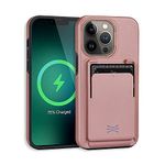 TORU MX PRO Compatible with iPhone 13 Pro Wallet Case - Protective Built-in Magnetic Cover Designed for MagSafe, Wireless Charging & Detachable Card Holder - Rose Gold Shell/Rose Gold Card Slot