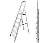 Lightweight 6 Step Ladder 38.5'' (165cm) High | Aluminium Step Ladder, Silver Colour Portable Folding Ladder - Tall, Compact and Functional