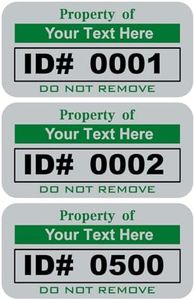 Custom Asset Tags for Equipment, Logistics & Supplies, Durable Metalized Silver Polyester (1x2 Inch, 500 Pack) (Green, 500)
