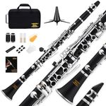 Eastar Beginner B-Clarinet Ebonite Clarinet Nickel Plated with 2 Bulbs 3 Reeds White Gloves Hard Case Cleaning Kit ECL-300