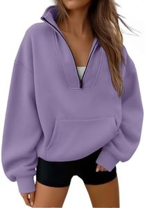 Trendy Queen Womens Sweatshirts Quarter Half Zip Pullover Workout Hoodies Fall Fashion 2026 Winter Fleece Jackets Sweaters Mock Neck Crew Neck Teen Girls Clothes Cute Clothing Purple M