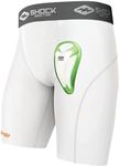 Shock Doctor Compression Shorts with Bio-Flex Athletic Cup, Moisture Wicking, Vented Protection, Youth Sizes White