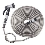 Garden Gear Easy Hose Stainless Steel Garden Water Hosepipe Rust Proof & Tangle Free with Hand Held Spray Nozzle (75ft)